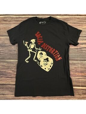 Social Distortion T-Shirt Women’s M Loose Fit Skeleton Dice Glitter Band Tee